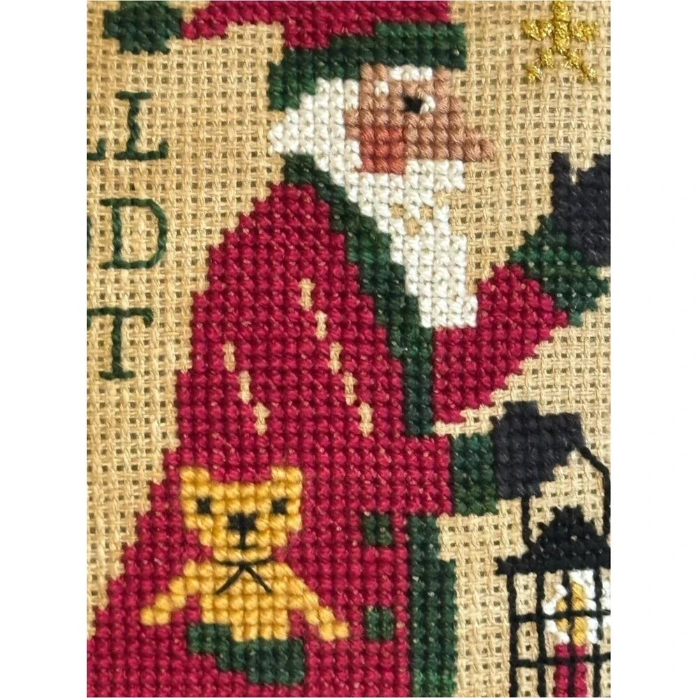 Vtg Set Of 2 Prairie Schooler Cross Stitch Christmas Pillows Small 8” Santa EUC